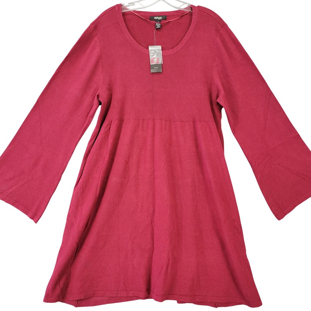 Style Co Women's Plus 2X Purple Tunic Mini Dress NEW $79 Long Sleeves Scoop Neck